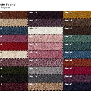 a variety of colorful fabric swatches, each with a different color and pattern. The swatches are arranged in a grid format, showcasing a range of colors and textures. The image does not contain any text, and the descriptions provided are concise and avoid redundancy.
