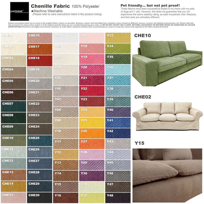 The image is a collage of various fabric swatches and a sofa, showcasing different color combinations and patterns. The collage includes images of couches and sofas in different colors and patterns, as well as swatches of fabric in various shades and hues. The image does not contain any text, and the descriptions provided are concise and avoid redundancy.