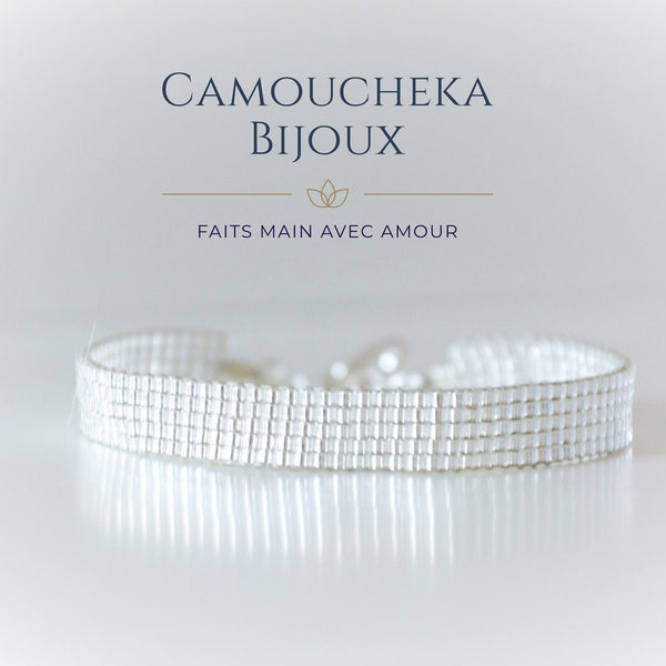 Bracelet argenté en perles Miyuki delicas. Accessoire femme. Cadeau pour elle. Bijou personnalisé.