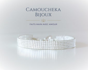 Bracelet argenté en perles Miyuki delicas. Accessoire femme. Cadeau pour elle. Bijou personnalisé.