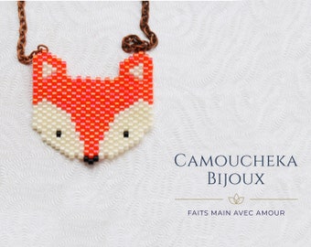 Sautoir renard orange et blanc, tissé en perles Miyuki. Collier femme. Accessoire femme. Bijou animal personnalisable. Cadeau pour elle.