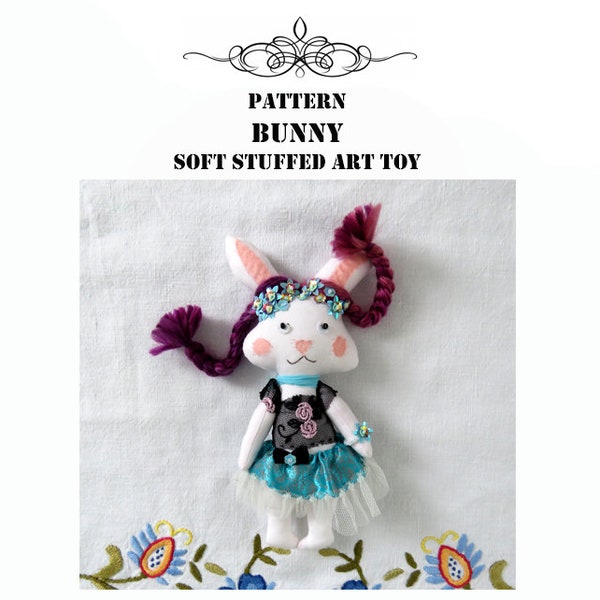 PDF pattern Rabbit, rag rabbit sewing pattern, soft stuffed rabbit, DIY rabbit, plush rabbit toy, rabbit doll, woodland animal toy