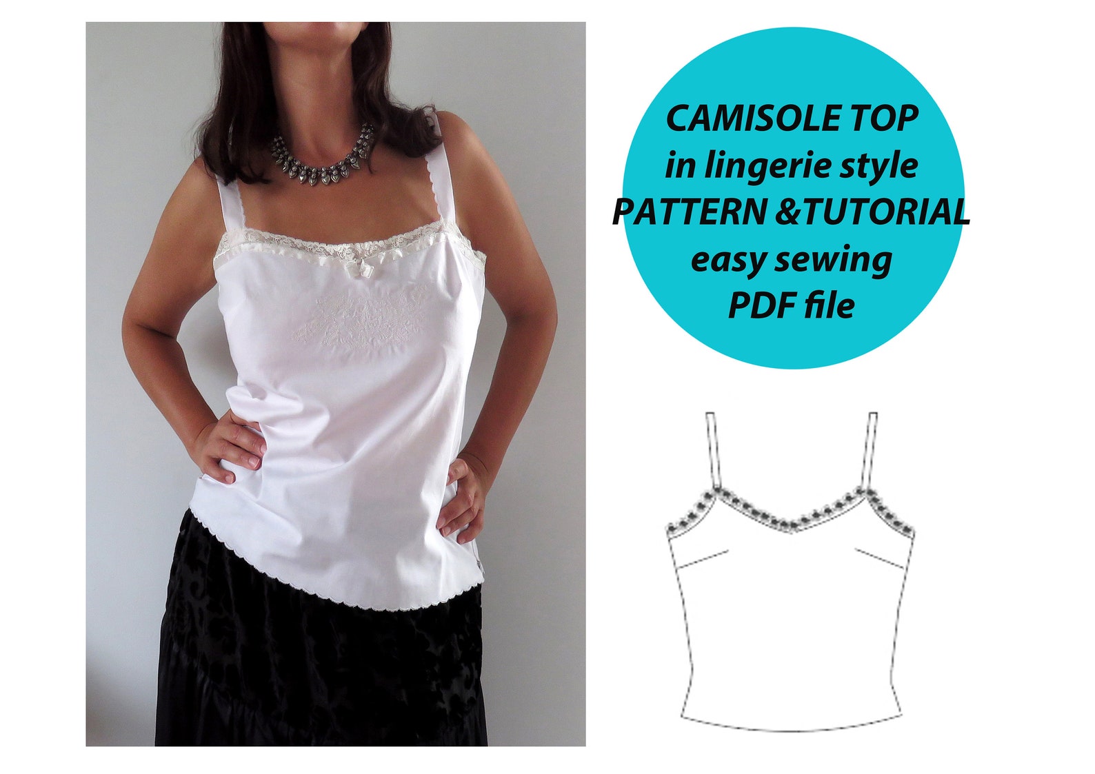 Camisole top Sewing Pattern & Tutorial lingerie style PDF Etsy