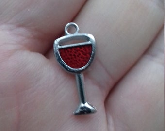 4 Wine glass charms with red enamel silver tone FD10