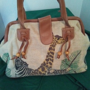 Vintage Toni Burlap Animal Print Doctor Bag