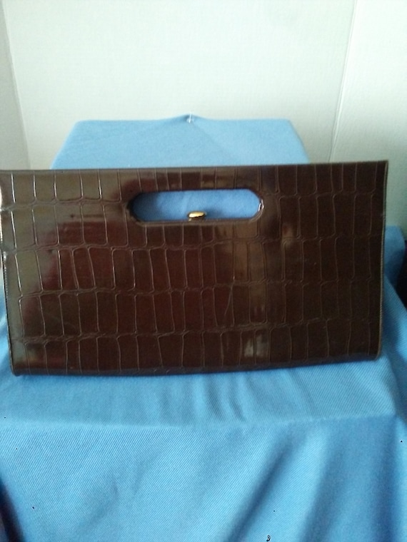 Sac à épaule J. Renee - Marron - Cuir Verni Embossé Iguane - Taille Moyenne