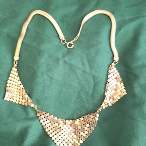 Metal Mesh Bib Necklace, Statement Gold