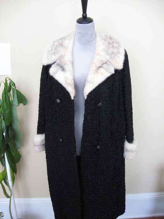 Black Persian Lamb Coat with Mink Collar and Slee… - image 1