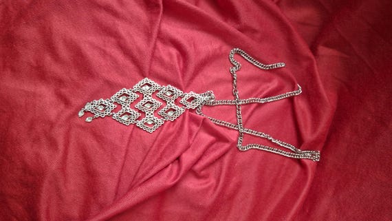 Silver Diamond Shape Statement Necklace, Dangle P… - image 5