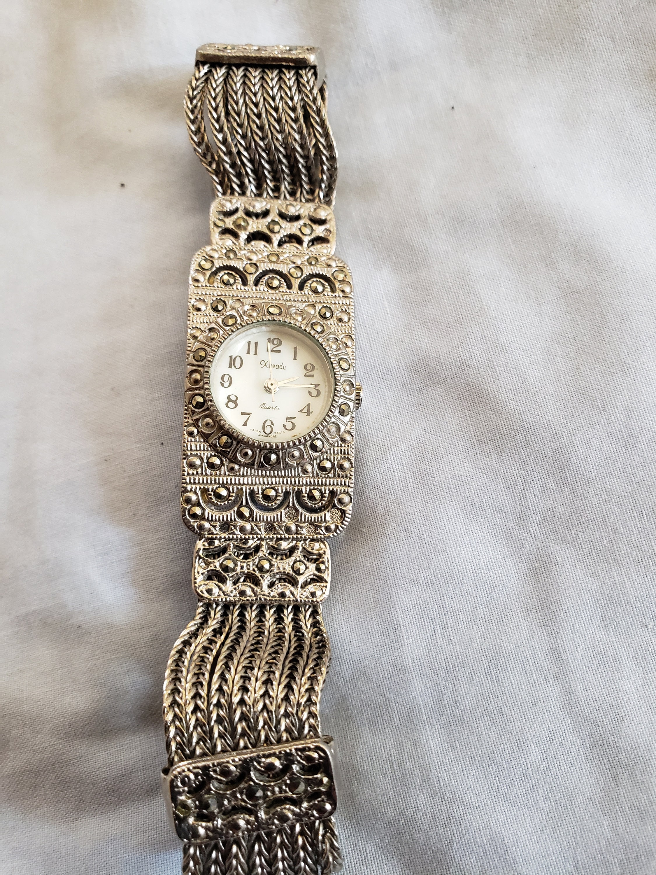 Vtg Xanadu Victorian Deco Marcasite Silver tone Wrist Watch