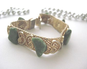 Victorian Filigree Jade Mesh Bracelet