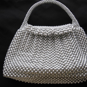 Silver Beaded &quot;A&quot; Shaped Evening Handbag, Top Handle Flap Top Silver Beaded Evening Purse Handbag