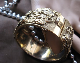 Whiting Davis Gold Repousse Statement Bracelet, unsigned