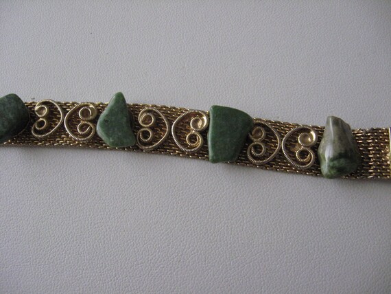 Victorian Gold Mesh Jade Filigree Bracelet - image 3