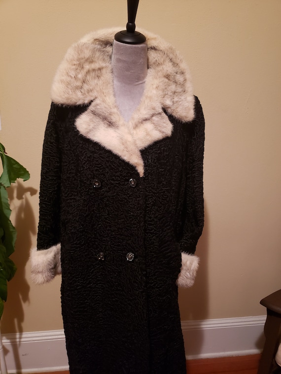 Black Persian Lamb Coat with Mink Collar and Slee… - image 2