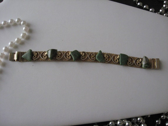 Victorian Gold Mesh Jade Filigree Bracelet - image 2