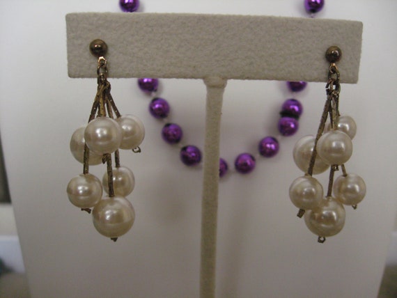 Multi Strand Cluster of Pearls Dangle Earrings - image 2