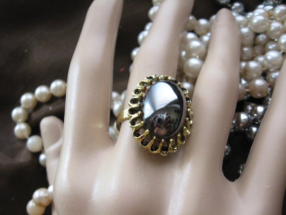 Faux Hematite Statement Ring - image 1