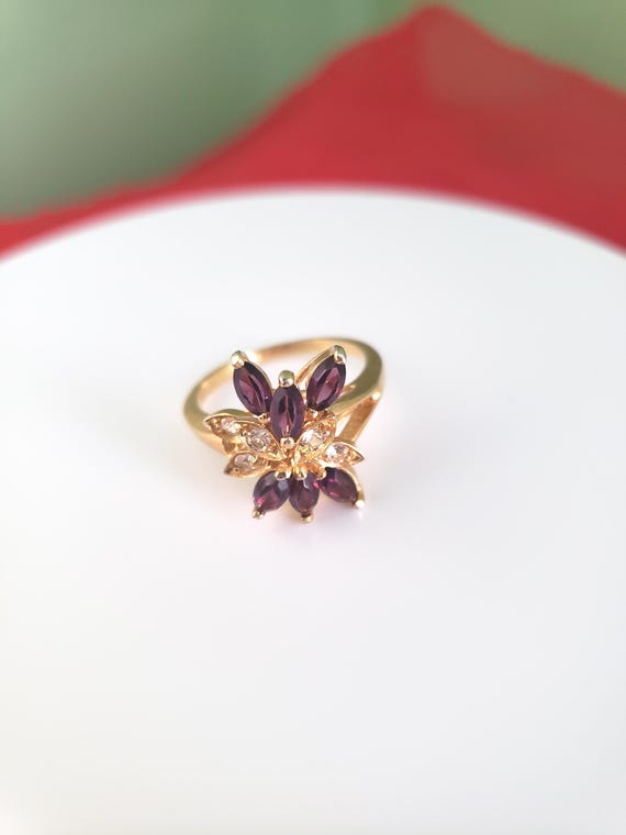 Vtg Rhodolite Marquise Cut w/Clear Rhinestones St… - image 2
