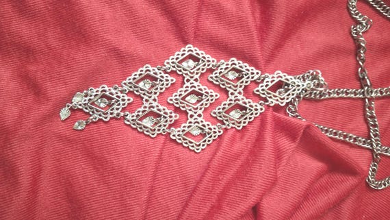Silver Diamond Shape Statement Necklace, Dangle P… - image 3