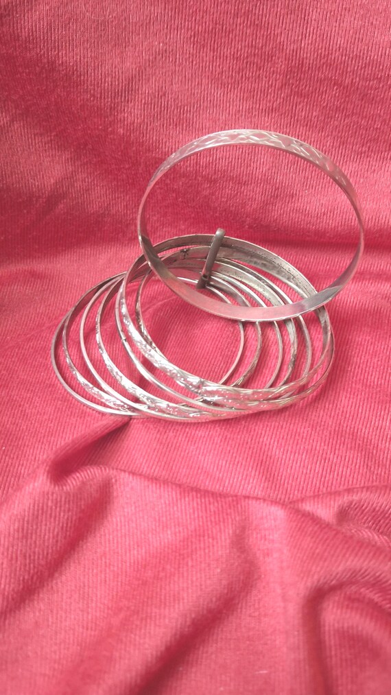 8 Silver Stackable Skinny Repousse Bangle Bracele… - image 6