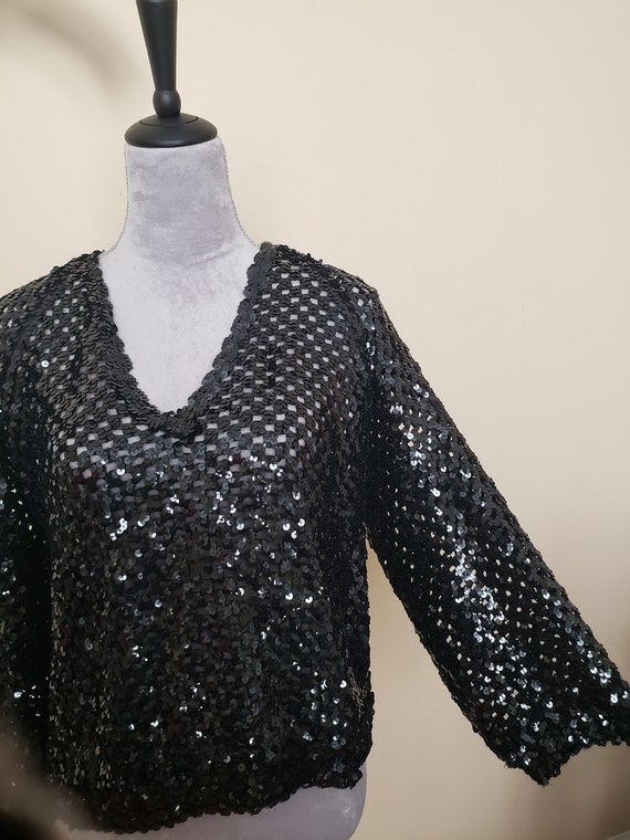 Woman Black Sequin Blouse - image 3