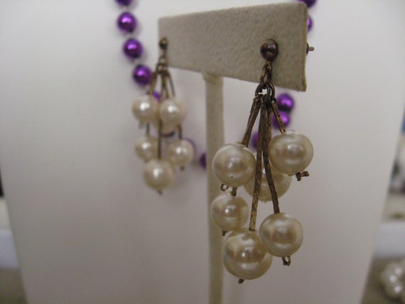 Multi Strand Cluster of Pearls Dangle Earrings - image 1