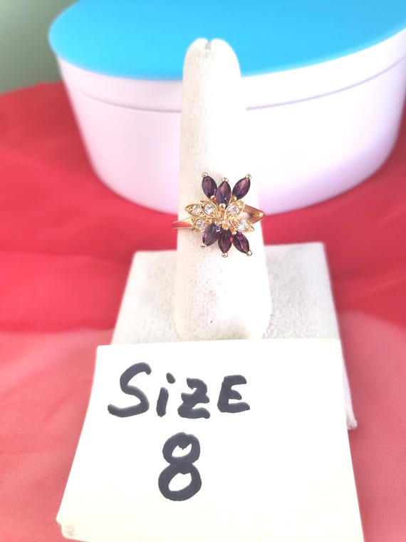Vtg Rhodolite Marquise Cut w/Clear Rhinestones St… - image 1