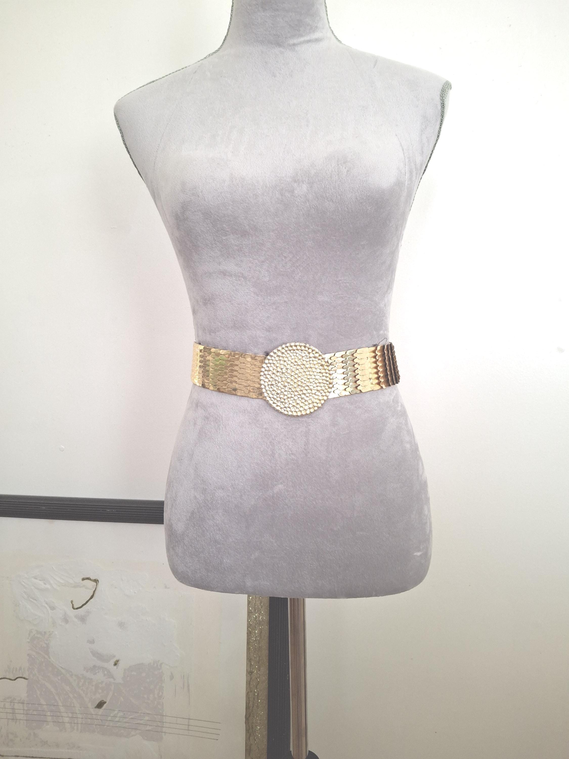 Vintage Gold Fish Scale Stretch Belt: 1970s Elastic  display picture 1