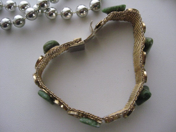 Victorian Gold Mesh Jade Filigree Bracelet - image 7