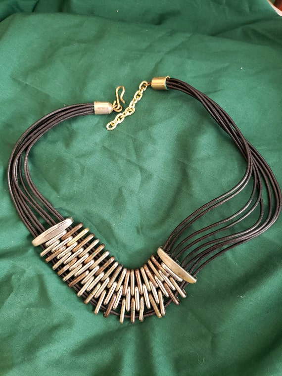Boho Leather Bib Necklace: Ethnic Metal Collar, M… - image 5