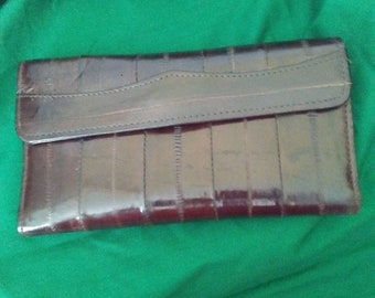 Vintage EEL SKIN Clutch Wallet Dark Maroon