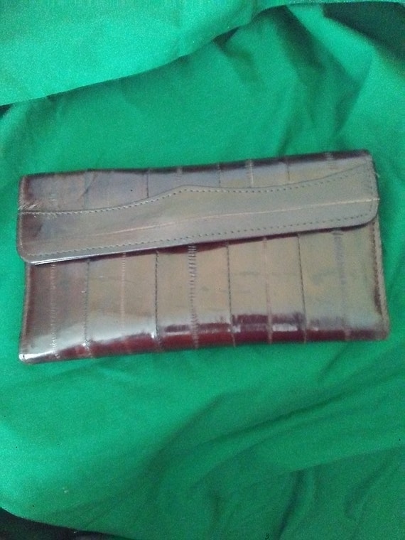 Vintage EEL SKIN Clutch Wallet Dark Maroon