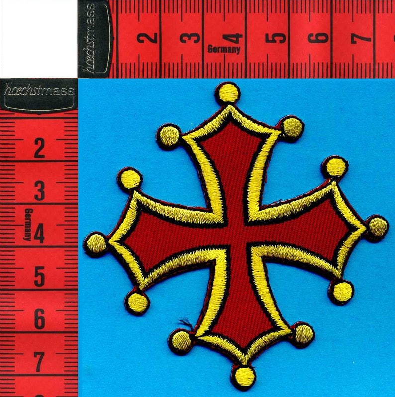 Ecusson Croix occitane brodés thermocollant ou à coudre . Applique Patch PAYS D OC Rouge et Jaune image 2