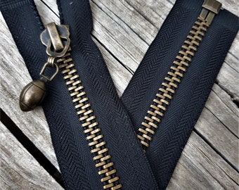 Large Black Zipper for Bronze Zipper Jacket M 8, Custom length from 20 to 80 cm