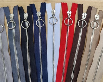 2 Special Leather Goods Zippers, Silver Rings in 9 colors 25, 28, 30, 32, 35, 38, 40, 42, 45, 48, 50, 55 cm