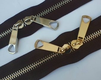 Zip Bag Only, Made to Measure, Double Back-to-Back Zippers, 6mm Zipper in Gold or Shiny Silver or Bronze or Gunmetal