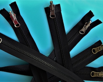 Custom Made Reversible Double Slider Mouth to Mouth Separable Zipper, Black, White, Navy, Brown or Grey