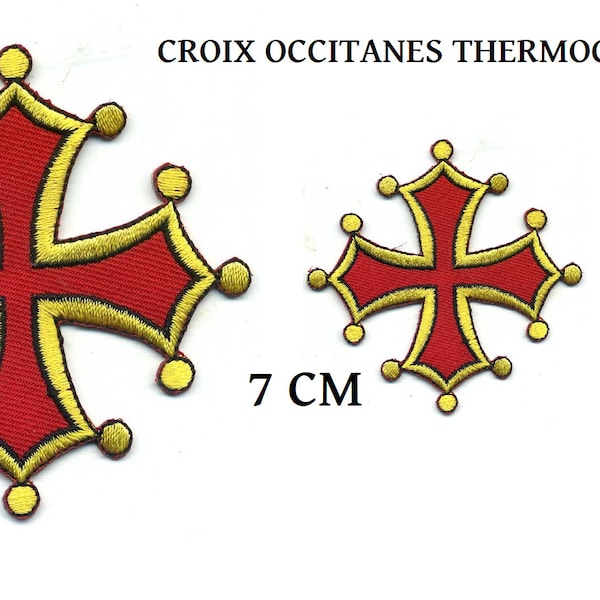 Ecusson Croix occitane brodés thermocollant ou à coudre . Applique Patch PAYS D OC Rouge et Jaune