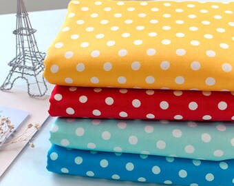 60/" WIDE RED NAVY WHITE POLKA DOT COTTON POPLIN FABRIC 12MM DRESSMAKING CRAFT