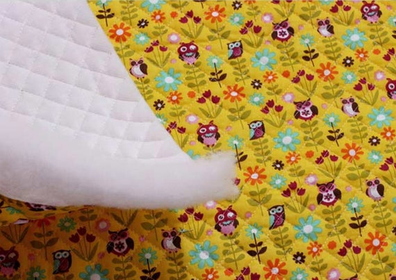 Owl flower Cotton Blend Ready quilted Fabric Pre-quilted bird floral owls JQ45