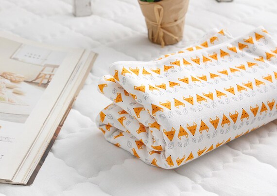Orange fox animals 100/% Cotton baby jersey fabric BY THE YARD stretch JJ2//50