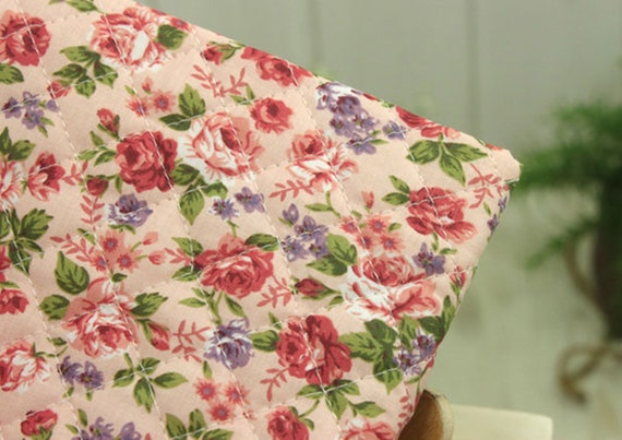 Roses Floral Cotton blend Ready quilted Fabric Flower Pre-quilted padded JQ42+