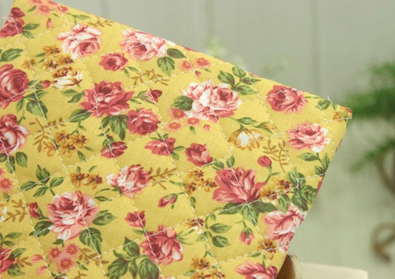 Roses Floral Cotton blend Ready quilted Fabric Flower Pre-quilted padded JQ42+