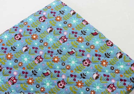Owl flower Cotton Blend Ready quilted Fabric Pre-quilted bird floral owls JQ45