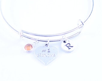 Gift for Grandmother, Grandma bracelet, Grandma #1 charm, grandma bangle gifts, birthday gift for nanny, mother's day gift, christmas gift