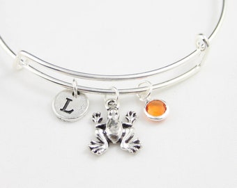 Personalized Frog Bangle: Amphibian Animal Jewelry Gift