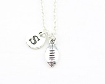 Custom Rugby Necklace, Personalized Rugby Gift, Silver football charm, Monogram gift, football cheer gift, rugby jewelry, everyday necklace