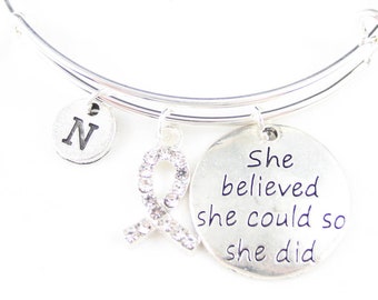Cancer survivor bracelet for best friend, cancer free bangle, recovery, cancer jewelry, healing gift to sister, remission, 5 years cured