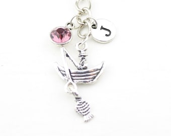 Personalized Fishing Keychain: Boat, Lure & Initial Charm